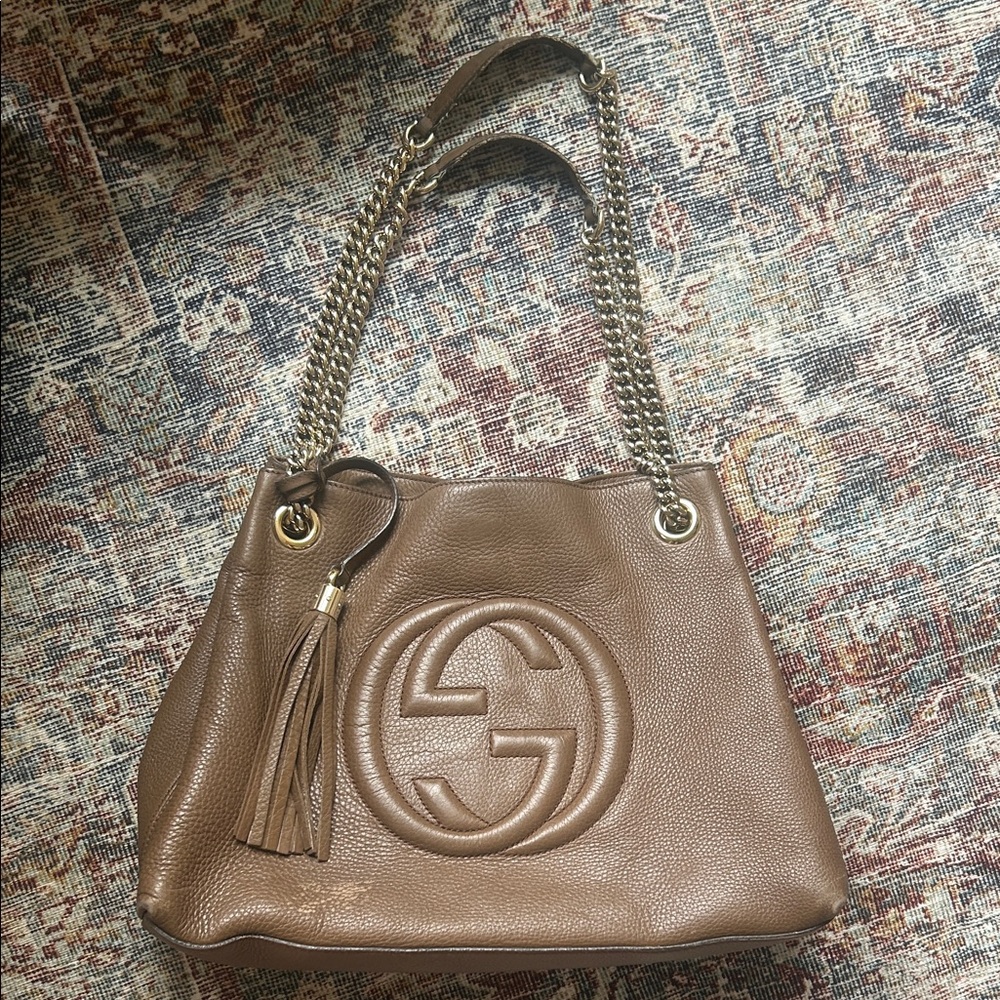 Gucci Brown Pebbled Leather Shoulder Bag with Tassel